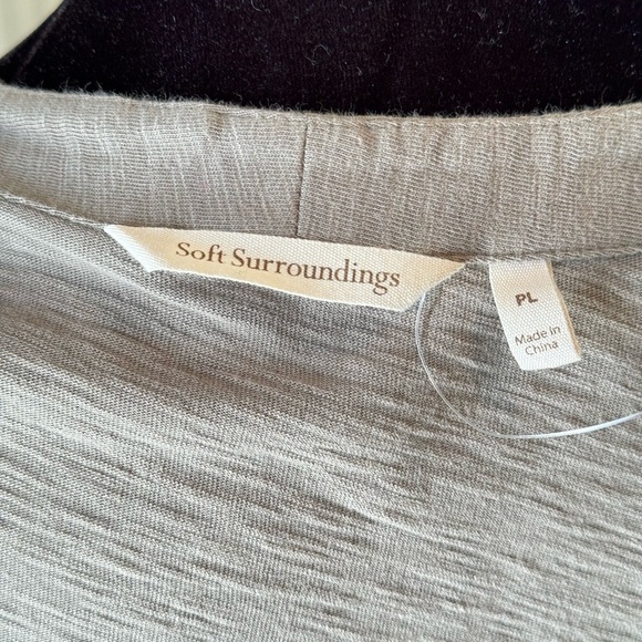 NWOT Soft Surroundings Top PL Green Gray Surplice Tunic Long Sleeve 100% Cotton - Picture 6 of 7